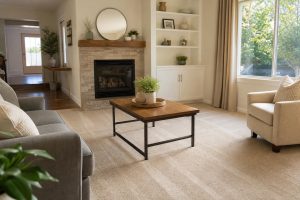 Clean and organized living room in a Burbank home after biweekly house cleaning service